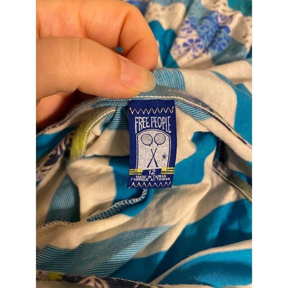 Free People size 12 Blue White Striped Racerback V-Neck wrap Dress Boho camo - Picture 10 of 11